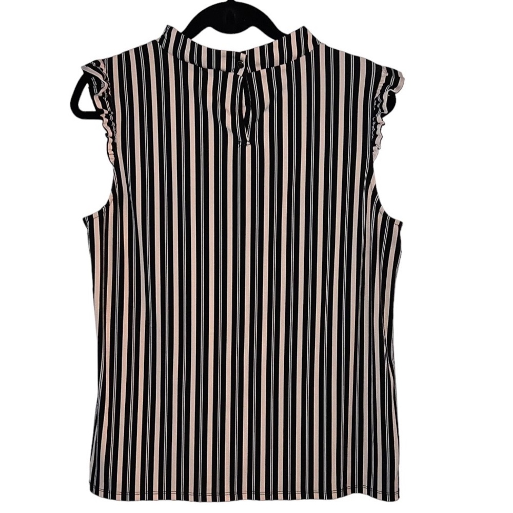Adrianna Papell Top Black, Cream and White Striped with Cap Sleeve Size Large